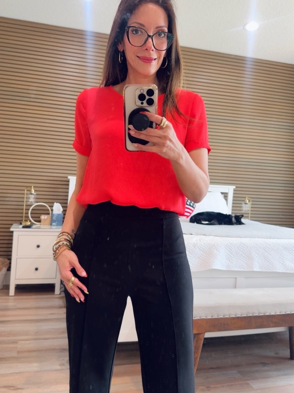 Forever 21 Red Short-Sleeve Blouse with Round Neck